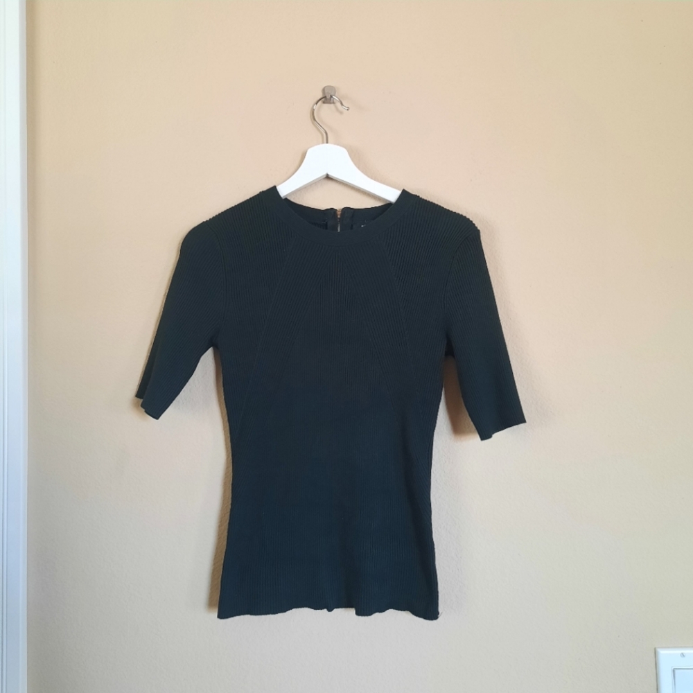 Forest Green Ribbed Top Sweater Half Sleeve Premise Studio